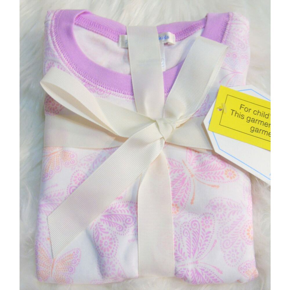 Pottery Barn Butterfly Short Sleeve Pajamas 2T Girls 100% Cotton Pink Pjs New